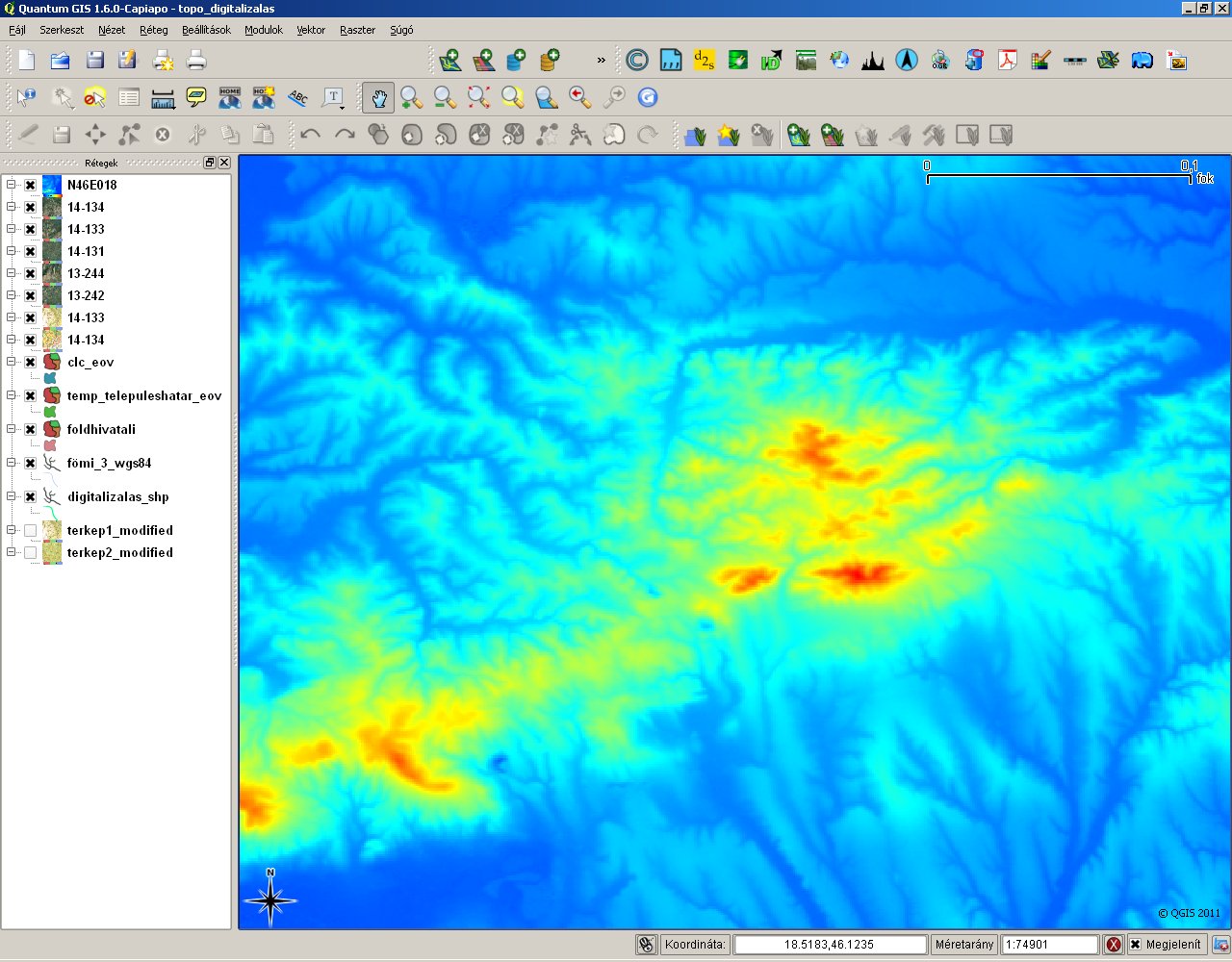 Domborzatmodell megjelentse Quantum GIS szoftverrel