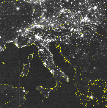 Dl-Kzp-Eurpa jszakai fnyei a DMSP műhold felvtele alapjn