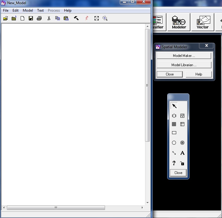 Az Erdas Modeler Model Maker nyitfellete s az eszkzpaletta