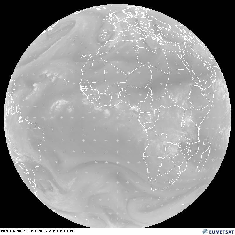 Meteosat-9 WV (vzgőz) kp 2011. okt. 27. (copyright 2011 EUMETSAT)